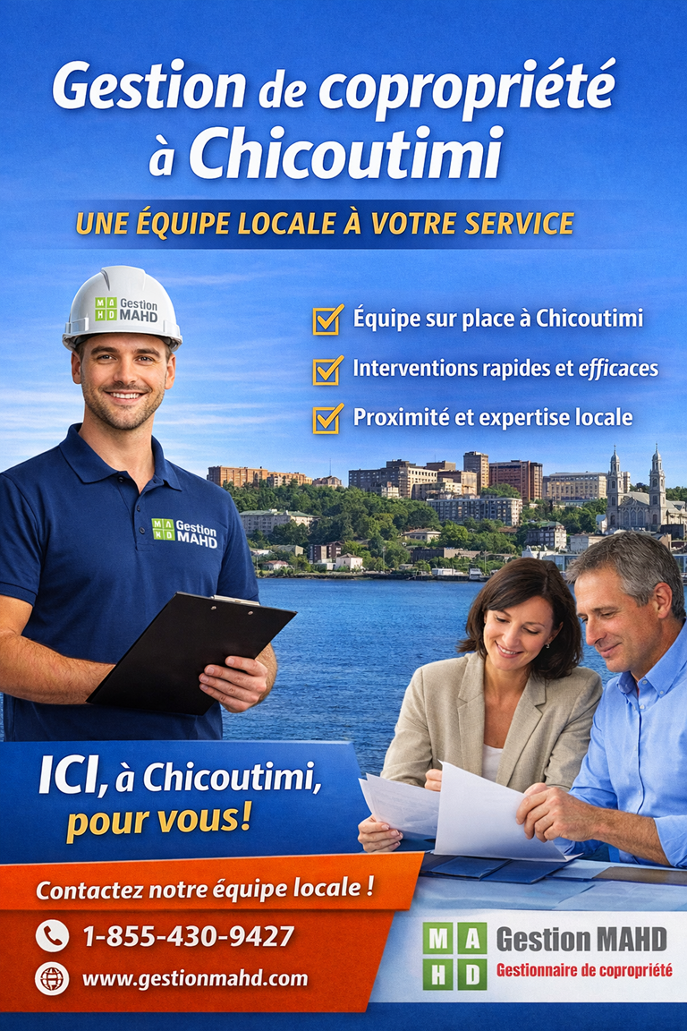 Gestion MAHD offre un service de gestion de copropri&eacute;t&eacute; &agrave; Chicoutimi avec une &eacute;quipe locale sur place.
