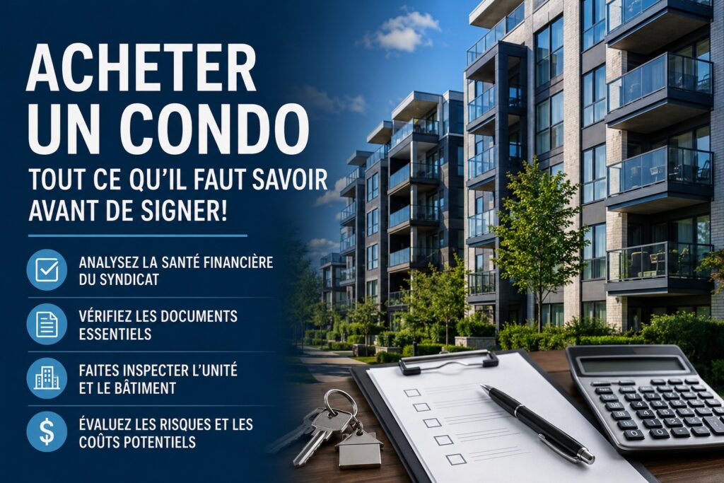 Acheteur analysant les documents d'une copropriété avant l'achat d'un condo au Québec