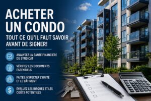 Acheteur analysant les documents d'une copropriété avant l'achat d'un condo au Québec
