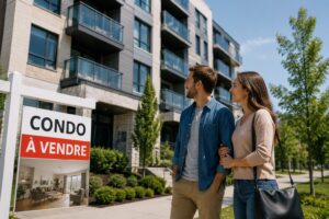Couple intéressé par l’achat d’un condo à vendre au Québec